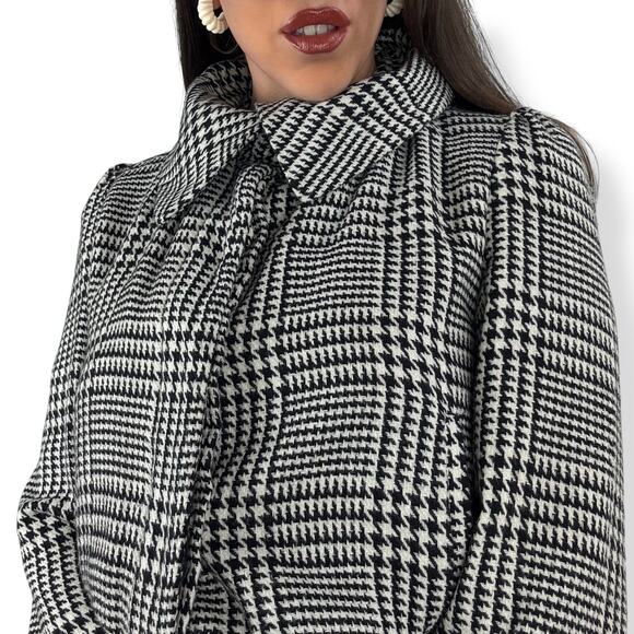 90's black white houndstooth wool blend cropped high neck light jacket - Picture 7 of 16